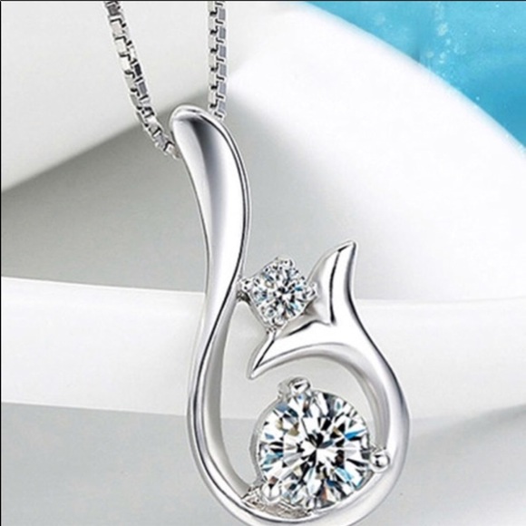 Sterling pendant and chain with rhinestone - Picture 2 of 3